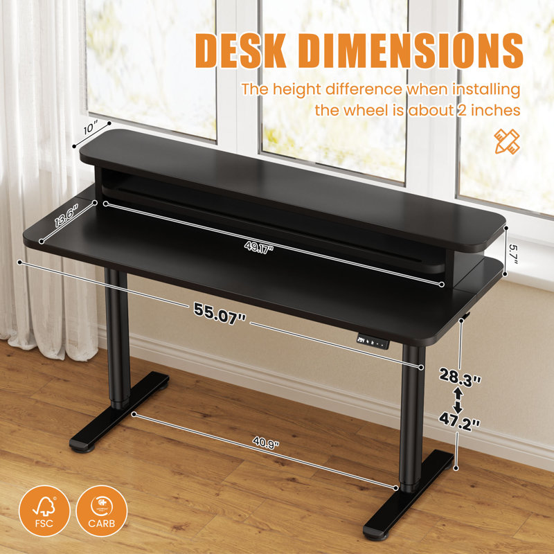Bureau de jeu à hauteur ajustable Home Office, Noir / Noir, H 122 cm x l 81 cm