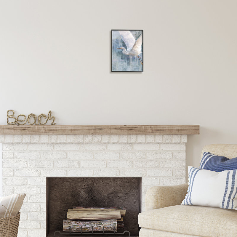 Au-483, estampe numérique aigrette abstraction côtière par Nina Blue, impression, Giclée encadrée noir minuit
