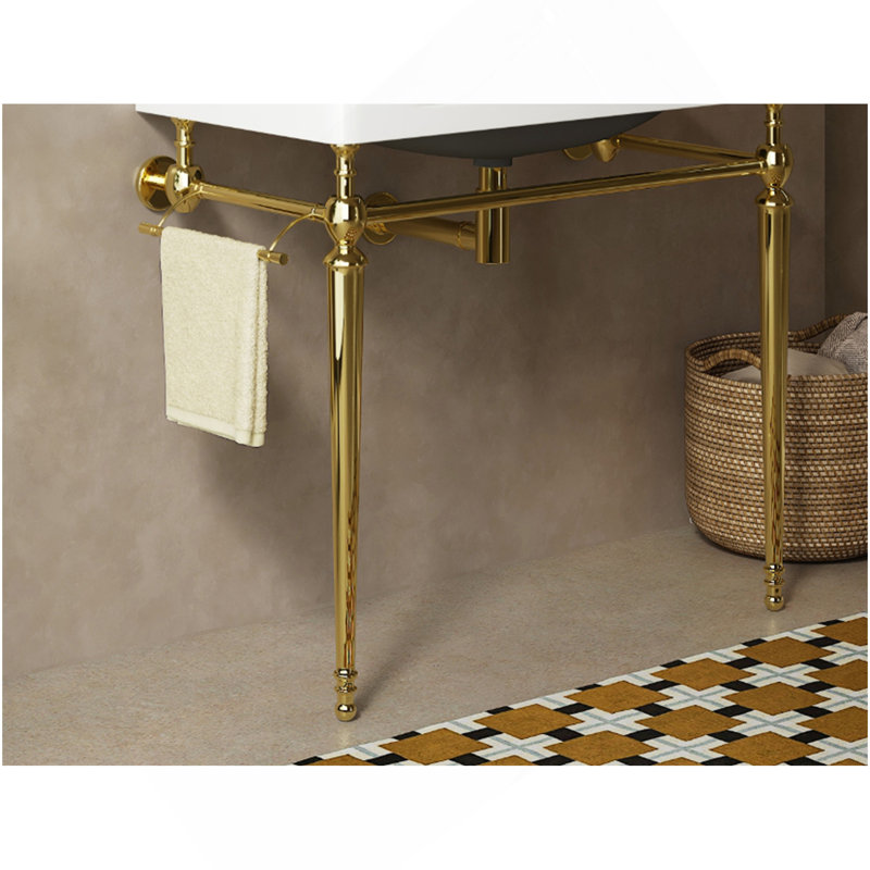 Console de salle de bain 36 po avec pieds en fer, sans lavabo et robinet, or