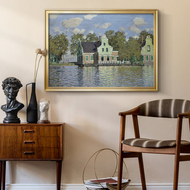 Maisons sur le Achterzaan - Claude Monet - Toile tendue avec châssis, 1871, Toile avec cadre, 22,5 x 30,5, Or