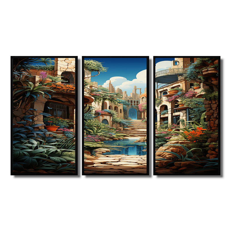 Mignardise - ensemble de reproductions d'art mural City Buildings, H 28 po x l 36 po x P 1 po, Cadre flottant noir