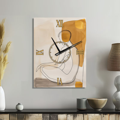 Horloge murale abstraite Body Line avec I doré, imprimée sur métal