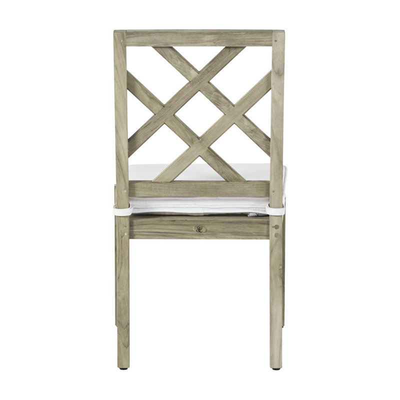 Haley Patio Dining Side Chair with Cushions, Natural Teak, No Welt, Rollo Lace