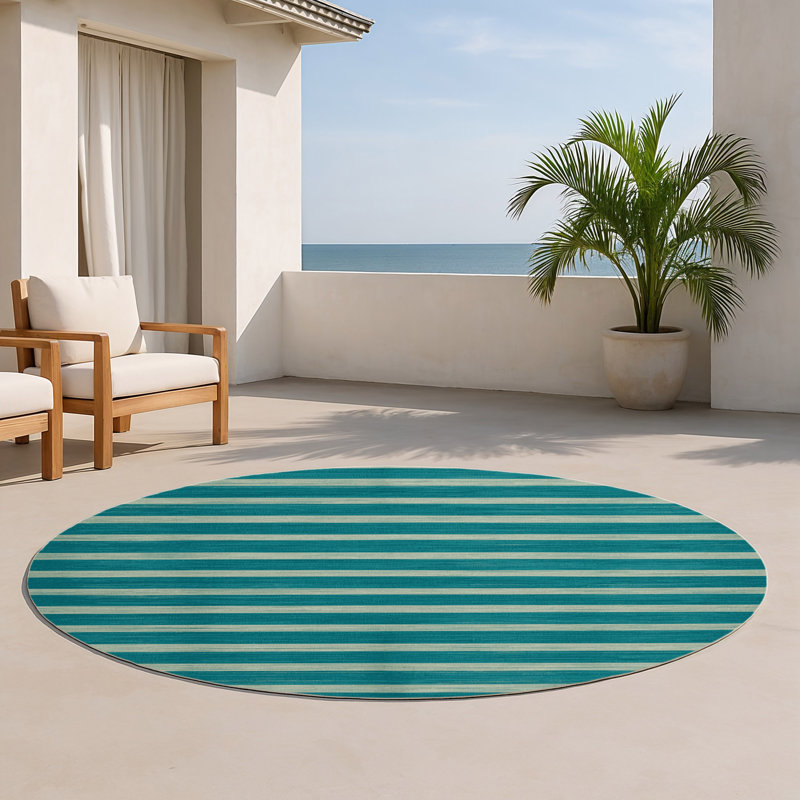 HorizontalStripes Gray Indoor and Outdoor Area Rug, Round 5'