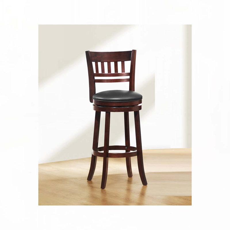360-Degree Swivel Faux Leather Upholstered Wood Bar Stool  with Back, 43'' H