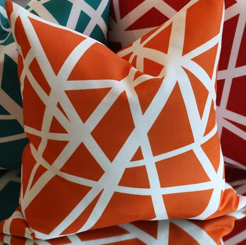Bird's Nest Geometric Throw Pillow, Orange