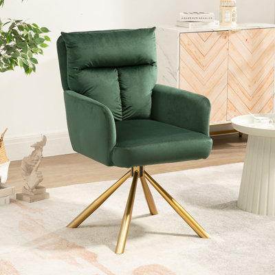 Etian Desk Chair No Wheels 180°Swivel,Makeup Vanity Chair with Gold Legs For Home Office