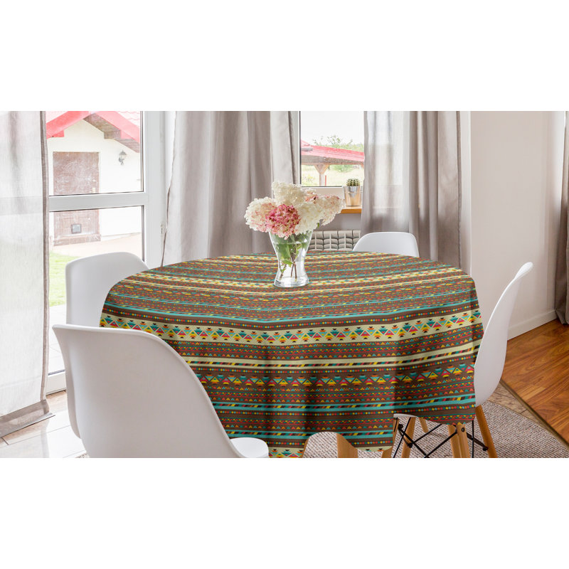 Ambesonne Tribal Round Tablecloth, Continuous Themed Pattern With Native Style Geometric Inspired Pattern, Circle Table Cloth Cover For Dining Room Kitchen Decoration, 60", Multicolor