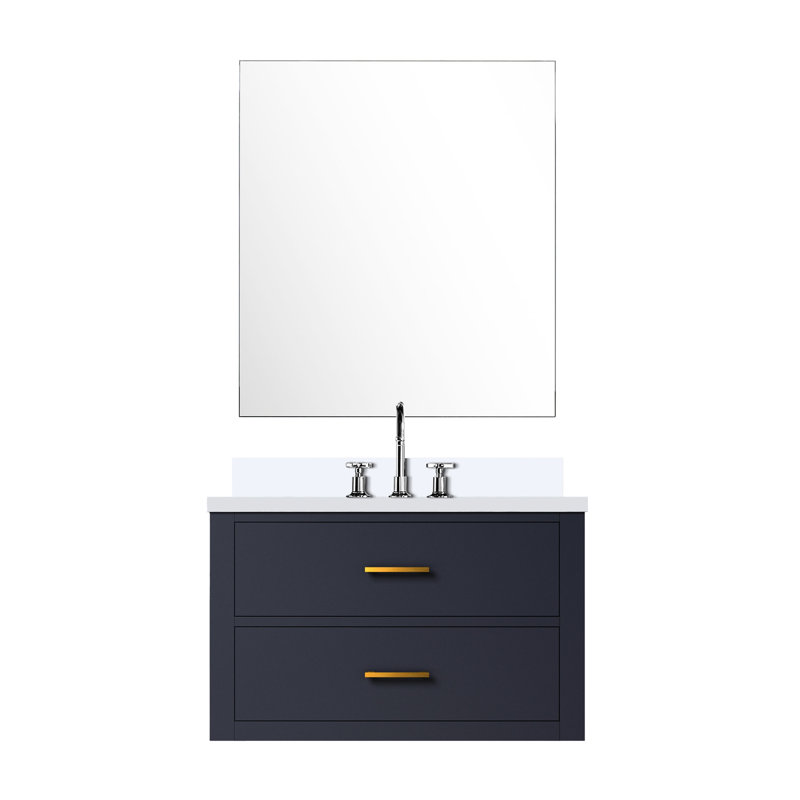 Meuble-lavabo bleu l 30 po x P 22 po, quartz blanc, 28 po Miroir et robinet inclus: salle de bain 30 22 D, comptoir en quartz et