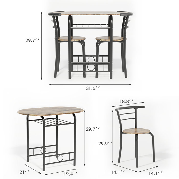 Ebern Designs Kokoruda 3 - Piece Dining Set & Reviews | Wayfair