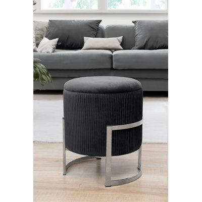40cm Wide Velvet Tufted Circle Pouffe Ottoman with Storage