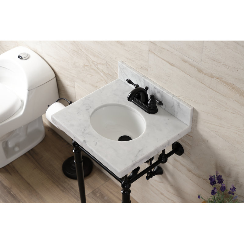 Lavabo de salle de bain Edwardian, Marbre blanc / noir mat, Centres de 4 po