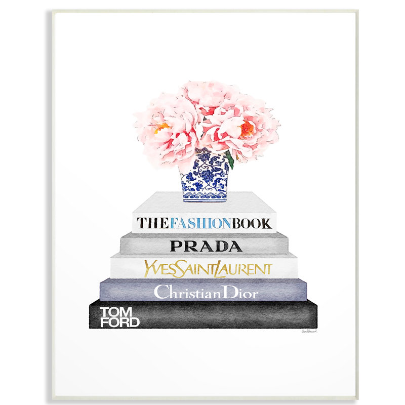 «Bookstack with Pink Flowers», reproduction, Plaque murale, H 18,5 po x l 12,5 po