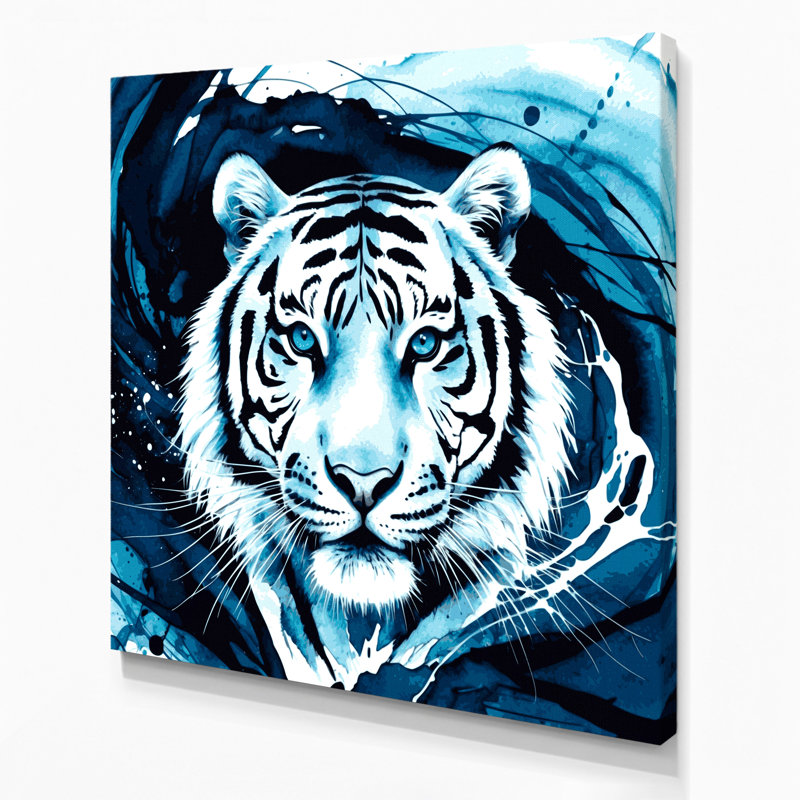 «Big Cats», yeux bleus, tigre blanc, art mural sur toile, H 32 po x l 32 po