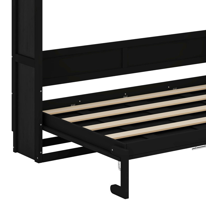 Grand lit escamotable avec armoires de rangement, Noir
