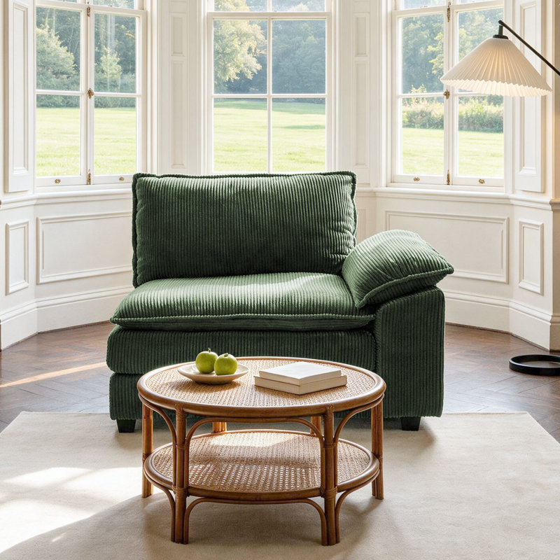 Chaise d'angle rembourrée Lauretta, Velours côtelé vert