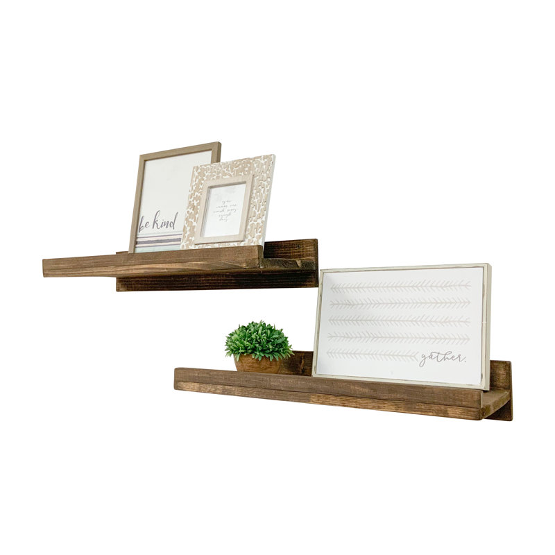2 Piece Pine Floating Shelf, Dark Walnut, 4.25" H x 24" W x 10" D