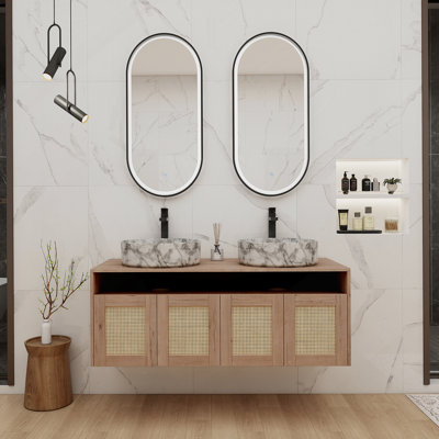 Meuble-lavabo de salle de bain avec lavabo en céramique, porte à fermeture douce, conception à fixation flottante