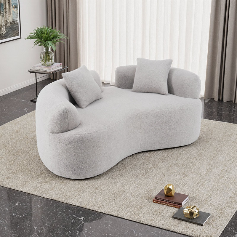 Élégant canapé-causeuse courbé: tissu de velours, conception sans assemblage avec confort de compression pour les petits espaces