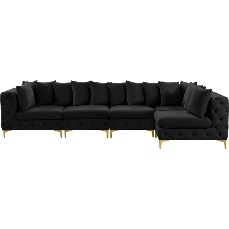 Tremblay 138" Wide Velvet Reversible Modular Corner Sectional, Black Velvet