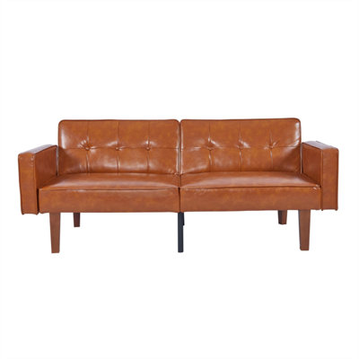 Modern Convertible Sofa Bed, Adjustable Backrest 2-Seater Pu Leather Futon With Armrests, Sleeper Couch For Living Room & Home Office, Contemporary Faux Leather Sofa
