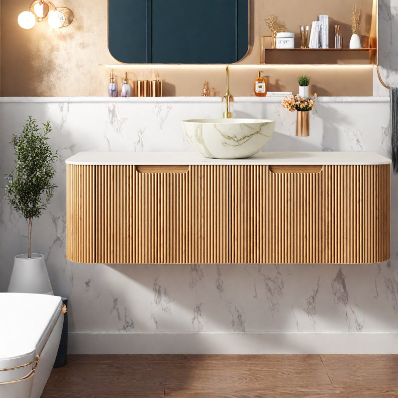 Meuble-lavabo et lavabo spacieux spacieux en céramique et en bois