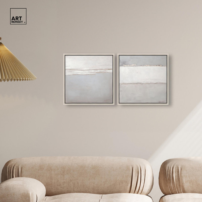 Luxe Abstract Art 2 Panel Set Canvas Print by , Silver, 13" H x 13" W, Floater Framed Print without Mat