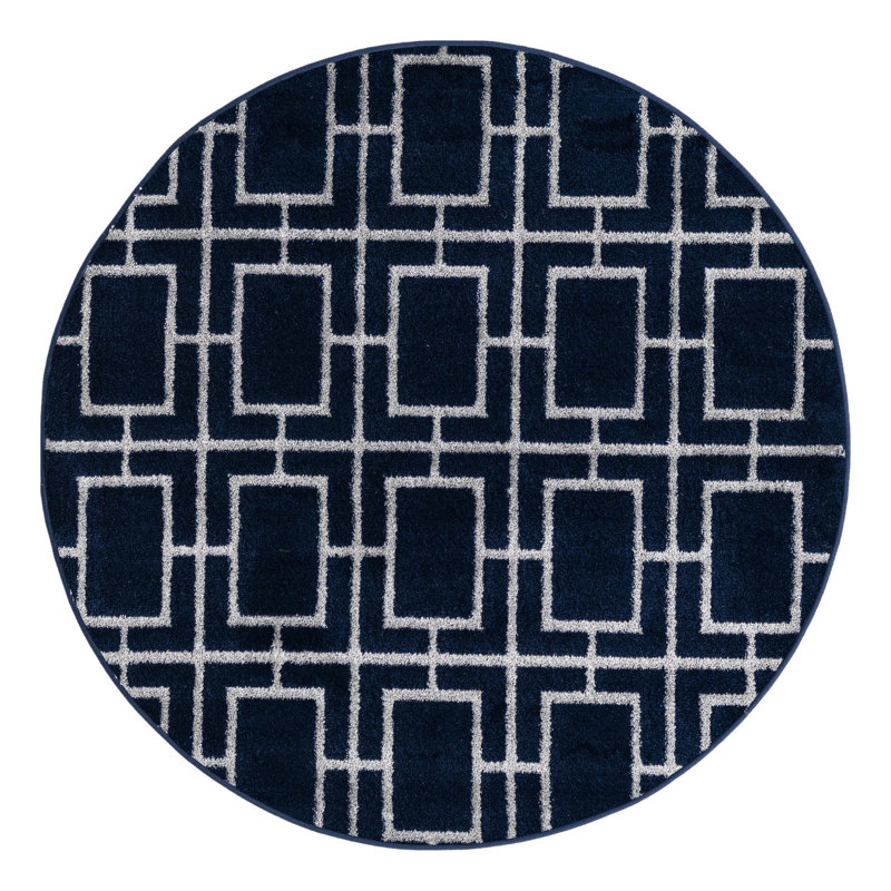 Glam Navy Blue Silver Area Rug, Round 3'1"