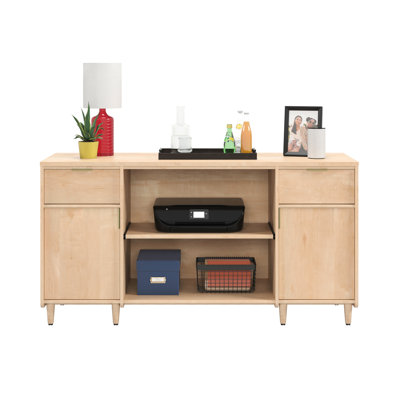 Finition érable pour compléter le décor de diverses pièces de la maison, deux tiroirs, tablettes réglables, gestion des câbles intégrée, assemblage facile avec la maison et l'espace de travail bien rangé, grande surface, glissement solide