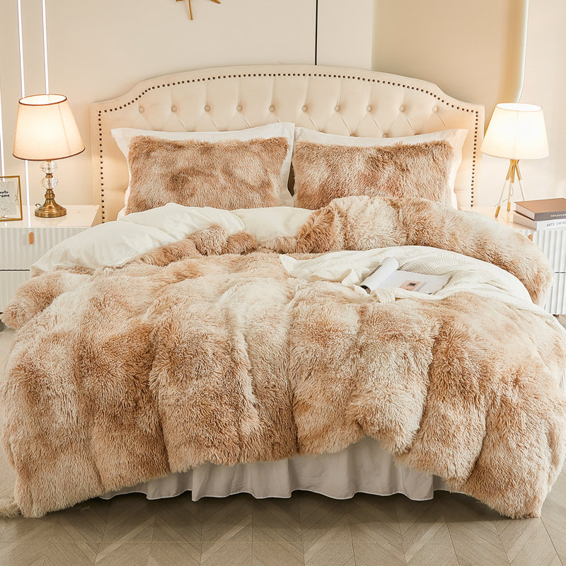 EMME Plush Shaggy 2/3pcs Duvet Cover Set Luxury Fuzzy Comforter Cover Set Bedding Set, Twin Duvet Cover + 1 Standard Sham