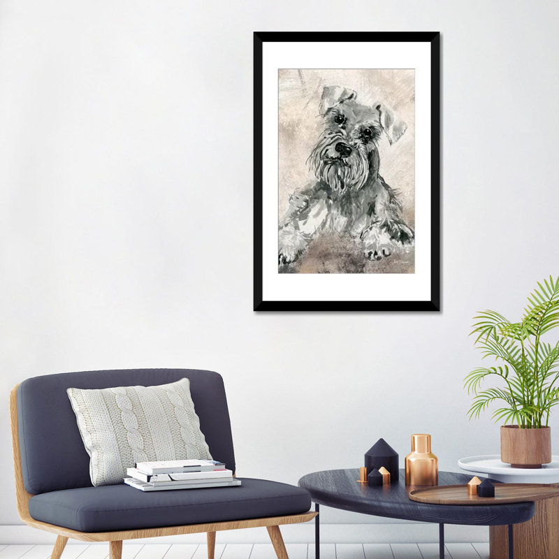 « sketchy study : schnauzer », impression sur toile, H 32 po x l 24 po x P 1 po, Papier d'art encadré noir, Blanc