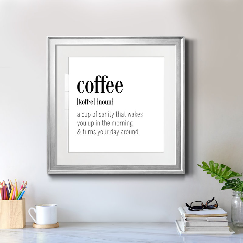 Coffee Définition - cadre photo, art textuel, H 17,5 po x l 17,5 po x P 1,5 po, Cadre argenté