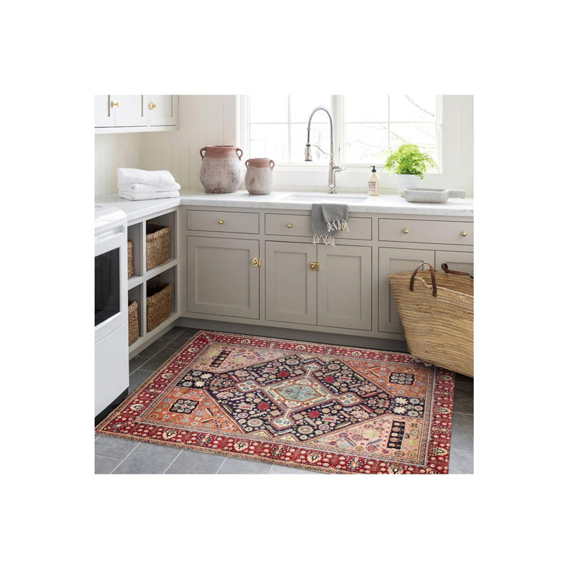 Tapis décoratif lavable à la machine moderne multicolore, Tapis de couloir 3 pi 3 po x 6 pi 7 po