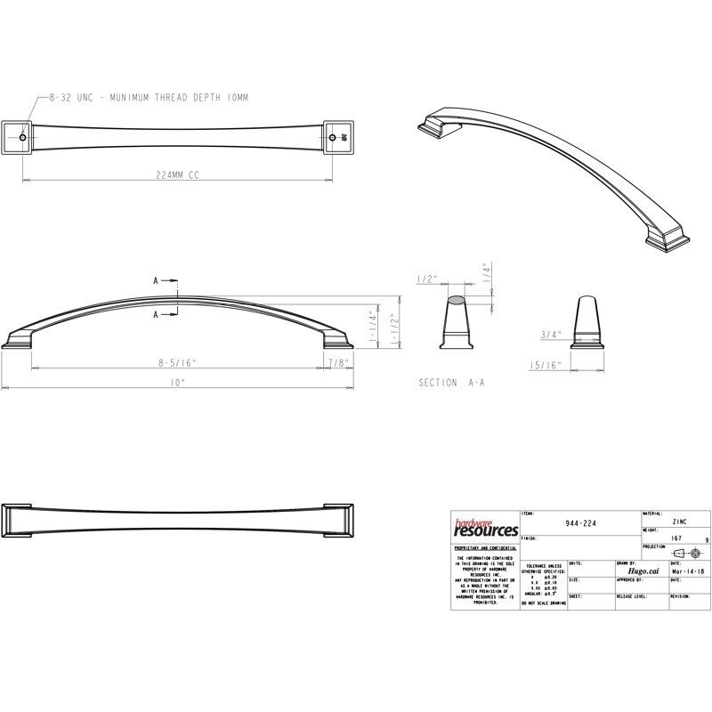 Roman Arch Pull, Satin Nickel, 5"