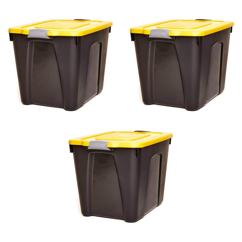 Homz 31 Gallon Durabilt Storage Container w/Latching Lid, Black/Yellow (3 Pack)
