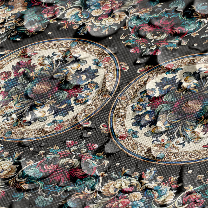 Beige and Seafoam Polyester Floral Table Runner and Placemats Set