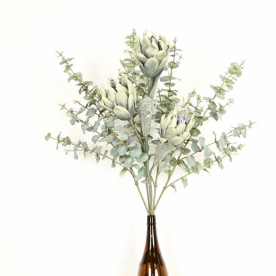 40" Artificial Protea Eucalyptus Floral Arrangement For Vase Filler, Farmhouse Greenery Foliage Sprays Branch Long Stem Floral Bulk Bouquet For Wedding Party Home Office Table Centerpiece Shelf Decorations