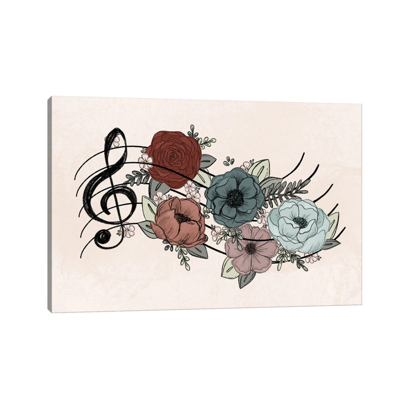 Music Florals 1 Piece Wrapped Canvas Painting, 20.32 cm H x 30.48 cm W