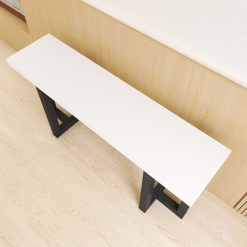63.00'' Console Table With Solid Pine Legs, White/Black