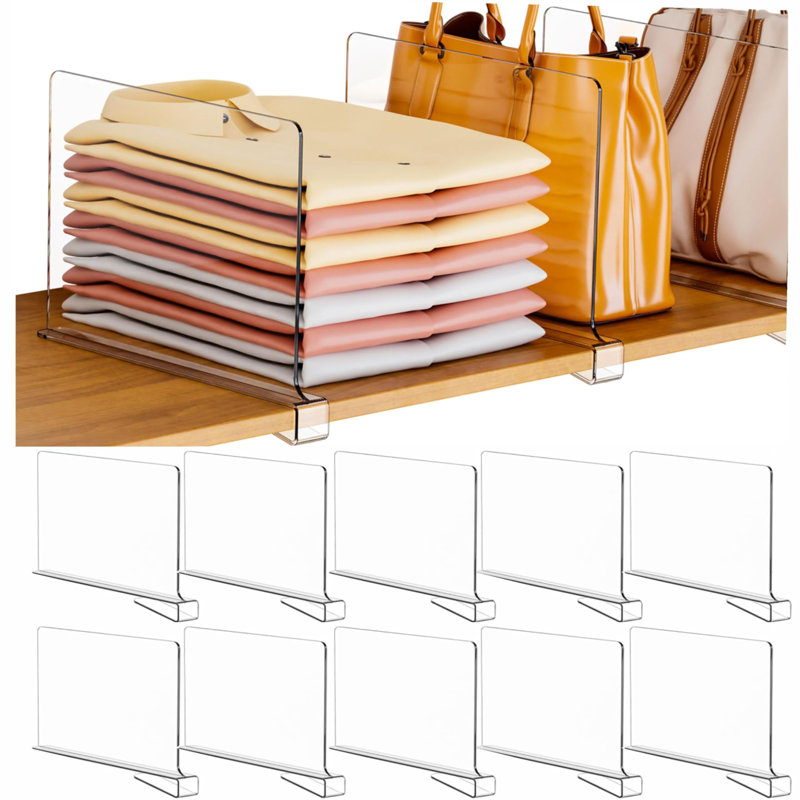 Séparateurs de tablettes transparents en acrylique pour organisation de placard