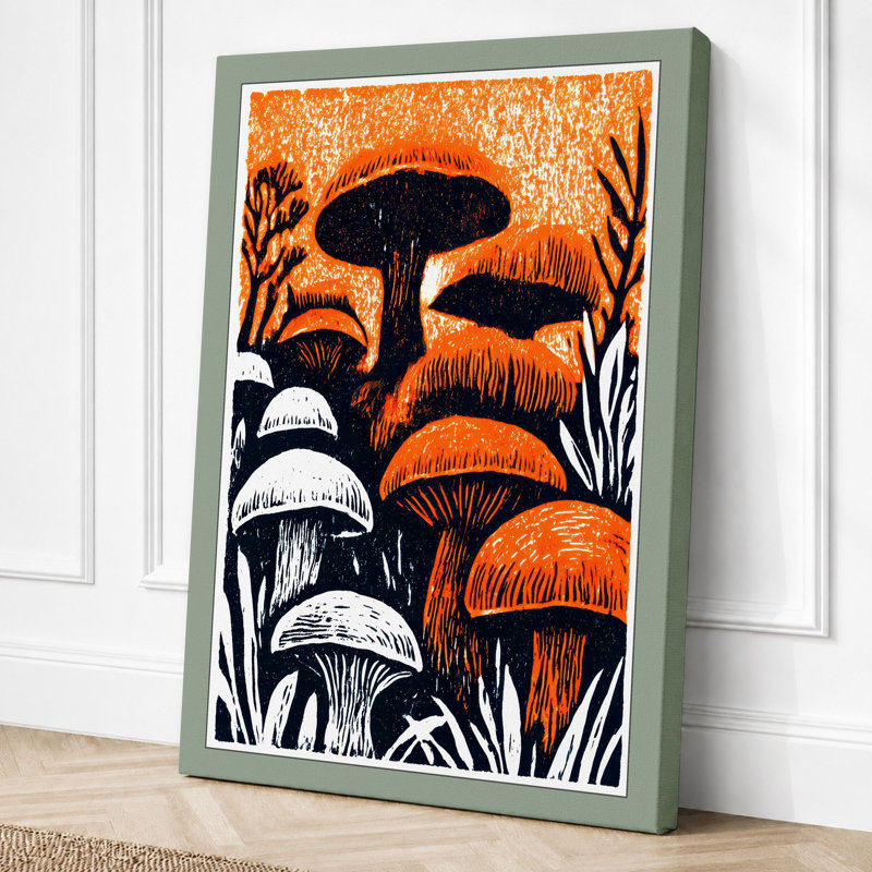 Mushroom Cluster Botanical 1 Piece Wrapped Canvas Wall Art, 24x16 - 61.0 x 40.6 cm, Sage Border