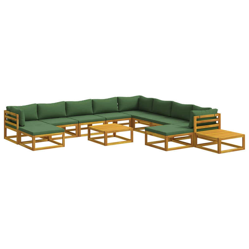 Ensemble de canapés 12 pièces en bois d'acacia massif naturel, 3x corner + 5x middle + 2x footrest + 2x table