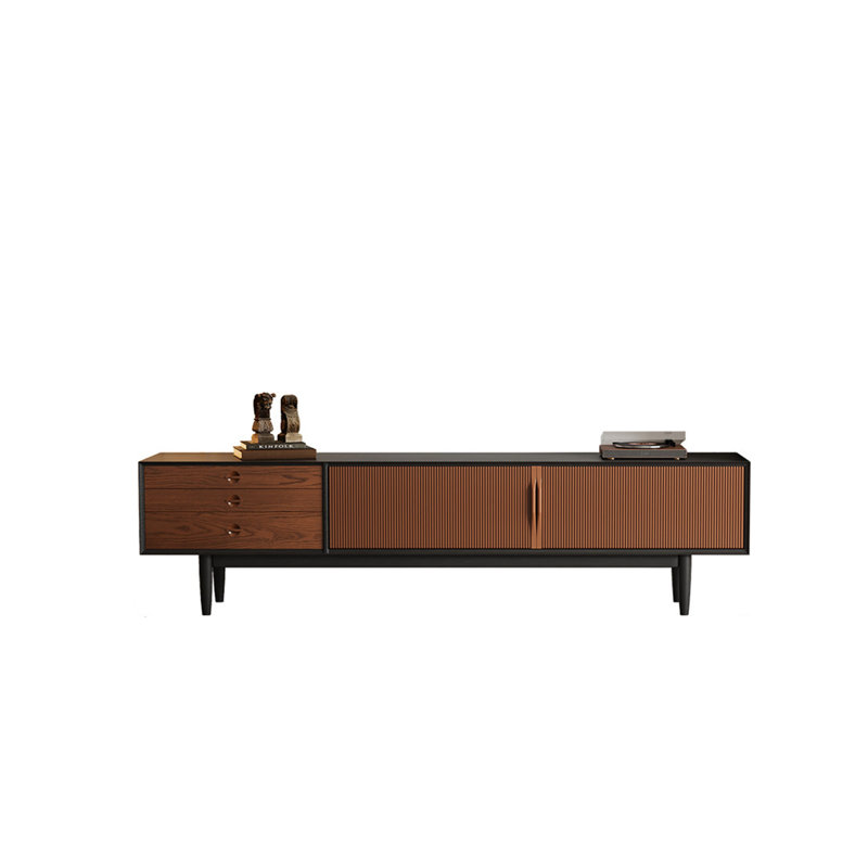 Meuble télé avec rangement en bois massif de style français, H 23,6 po x L 86,6 po x l 15,7 po, Marron foncé