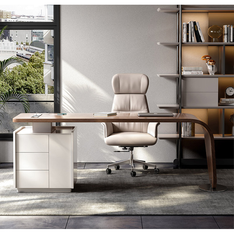 Bureau d'ordinateur italien minimaliste en bois massif avec compartiment pour unité centrale