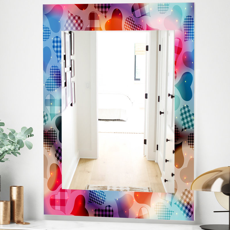 Floating Hearts With Squared Pattern Mirror, 39.4" H x 29.5" W