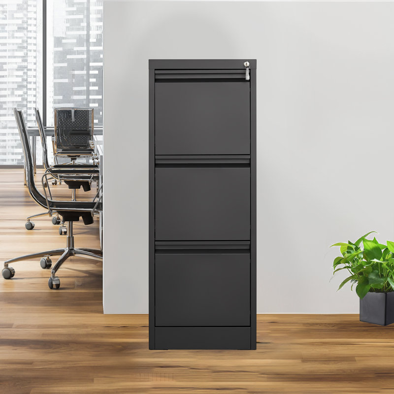 Classeur vertical en métal 40 po pour bureau et maison avec serrure et 3 tiroirs, Noir, noir, noir, noir