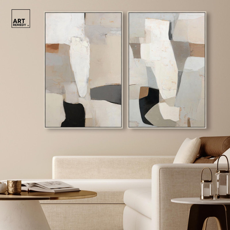 «Antique Wall Set», reproduction d'art sur toile, ensemble d'art bohème neutre par Art Remedy, cadre argenté, 24 x 36