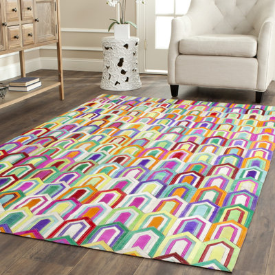 Tapis géométrique tissé à plat à la main ivoire / multicolore Racette
