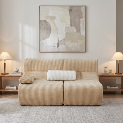 63.7" Modular Sectional Sofa with Corduroy Upholstery, Ergonomic Curved Seat & Backrest, Vacuum-Compressed Packaging, Customizable Configuration for Living Room, Apartment, Studio