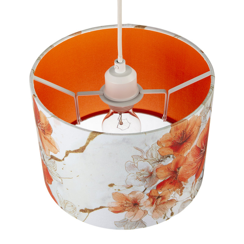 Orange And Gold Floral Watercolour Fabric Lamp Shade With Inner Lining By 